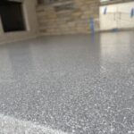 Polyurea concrete coating and flake on outdoor patio/space